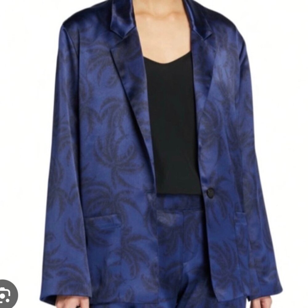 ATM Anthony Thomas Melillo Palm Print Satin Single-Breasted Blazer XS
